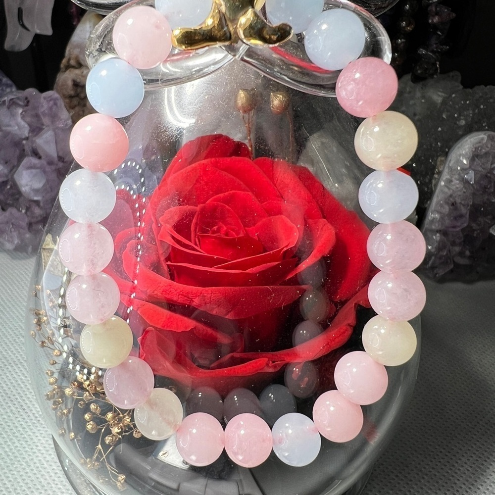 8MM Morganite Multicolor Beaded Bracelet 6.5" Natural Crystal Ladies Love Stone